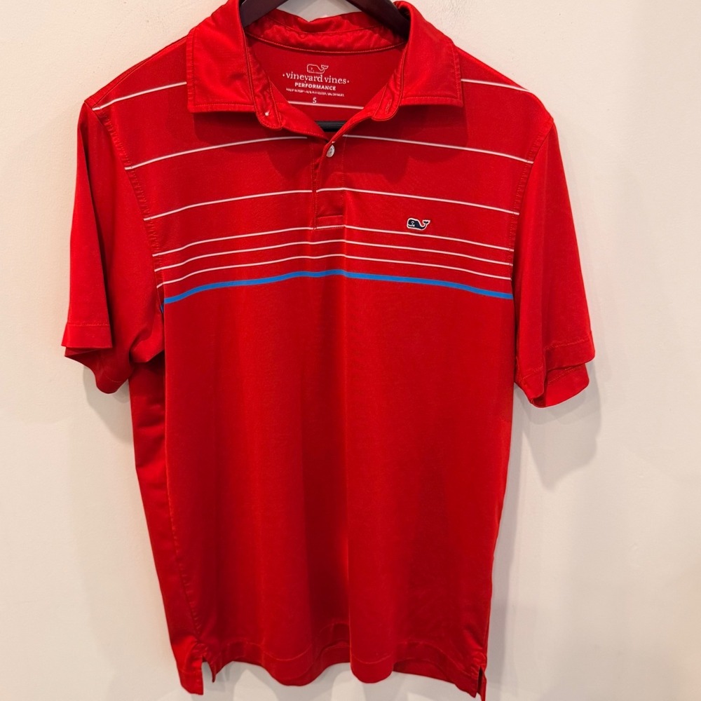 Vineyard Vines Performance Polo Shirt Mens Small Red Striped Golf Short Sleeve
